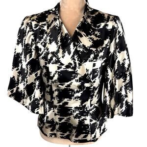 Trina Turk Womens Sz 12 Jacket Wool Silk‎ Blend Black White Lined Blazer